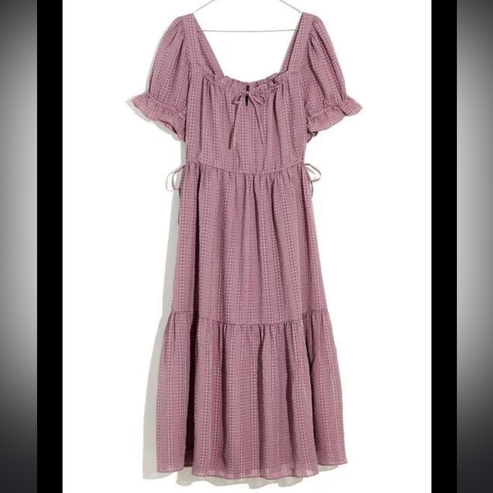 J13 Square-Neck Tiered Midi Dress in Textured Seersucker